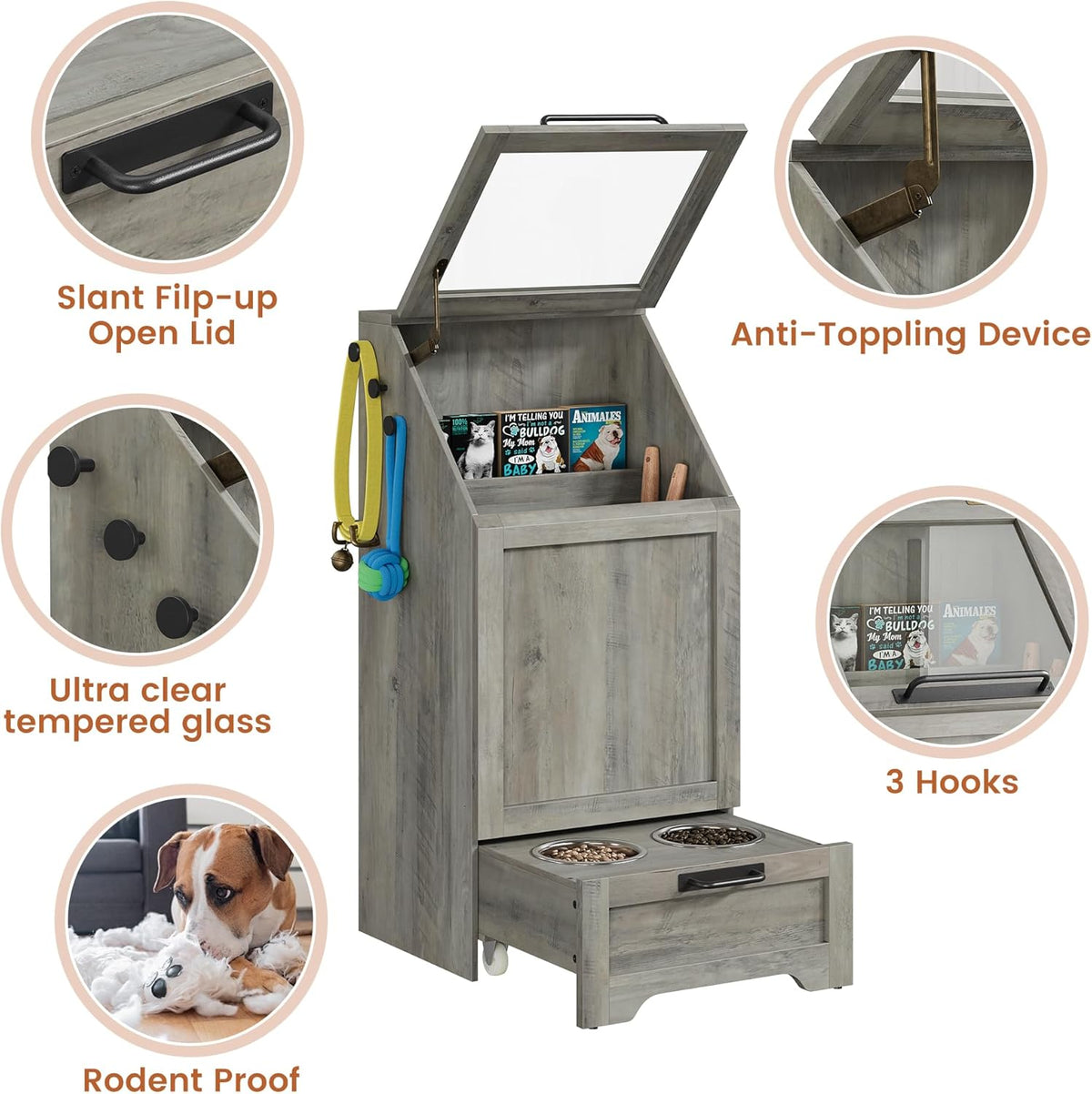 Dog Feeding Station with 2 Elevated Bowls, Brown