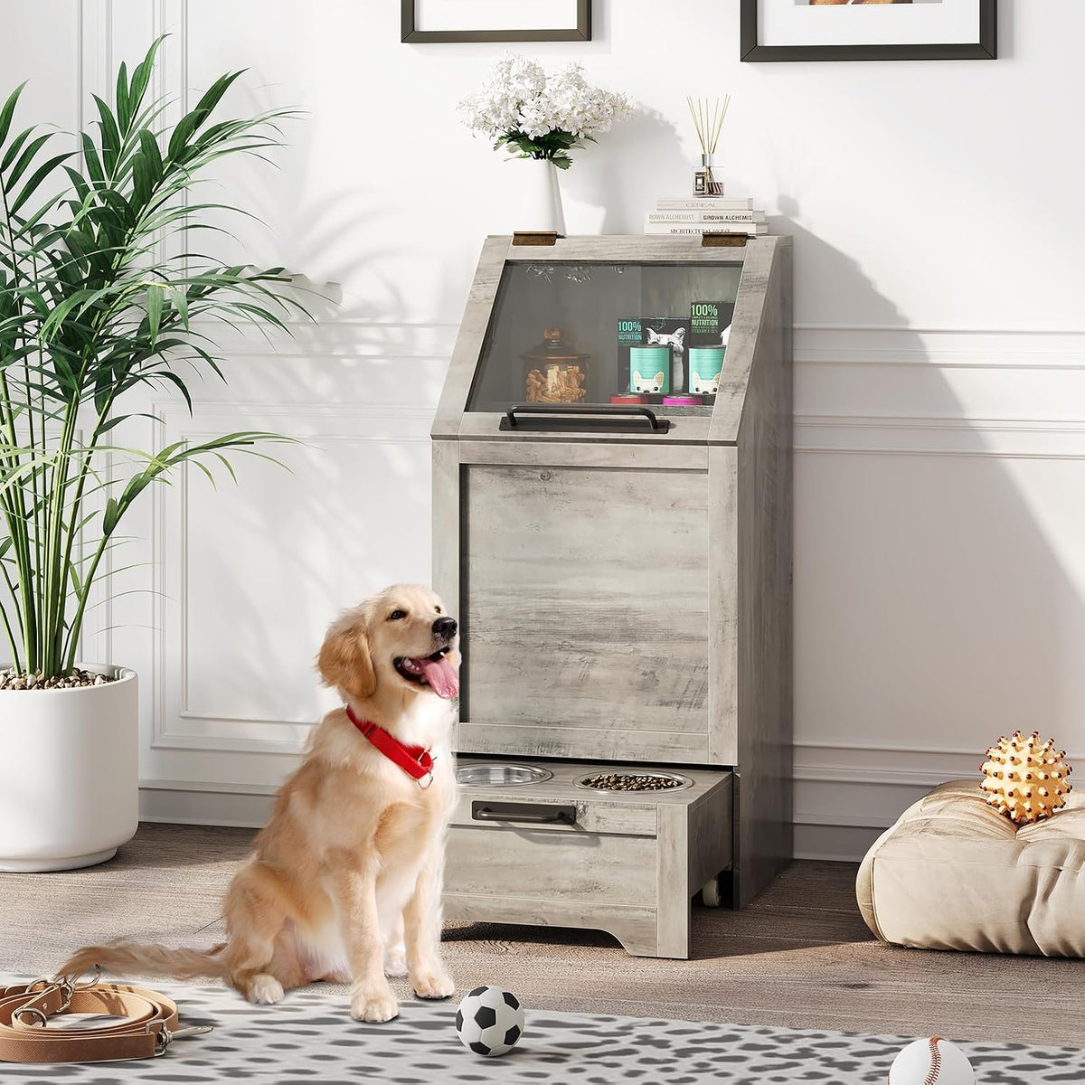 Dog Feeding Station with 2 Elevated Bowls, Brown