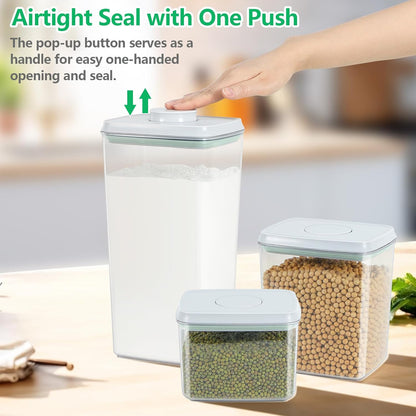 Rice Flour Storage Container - 12.7 Qt | 25 Lbs Crystal-Clear Plastic Food Storage Containers Bin with Pop-up Lid for Grains Beans, Dry Food Holder for Kitchen Pantry Organization and Storage