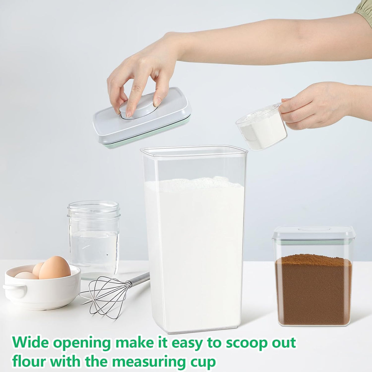 Rice Flour Storage Container - 12.7 Qt | 25 Lbs Crystal-Clear Plastic Food Storage Containers Bin with Pop-up Lid for Grains Beans, Dry Food Holder for Kitchen Pantry Organization and Storage