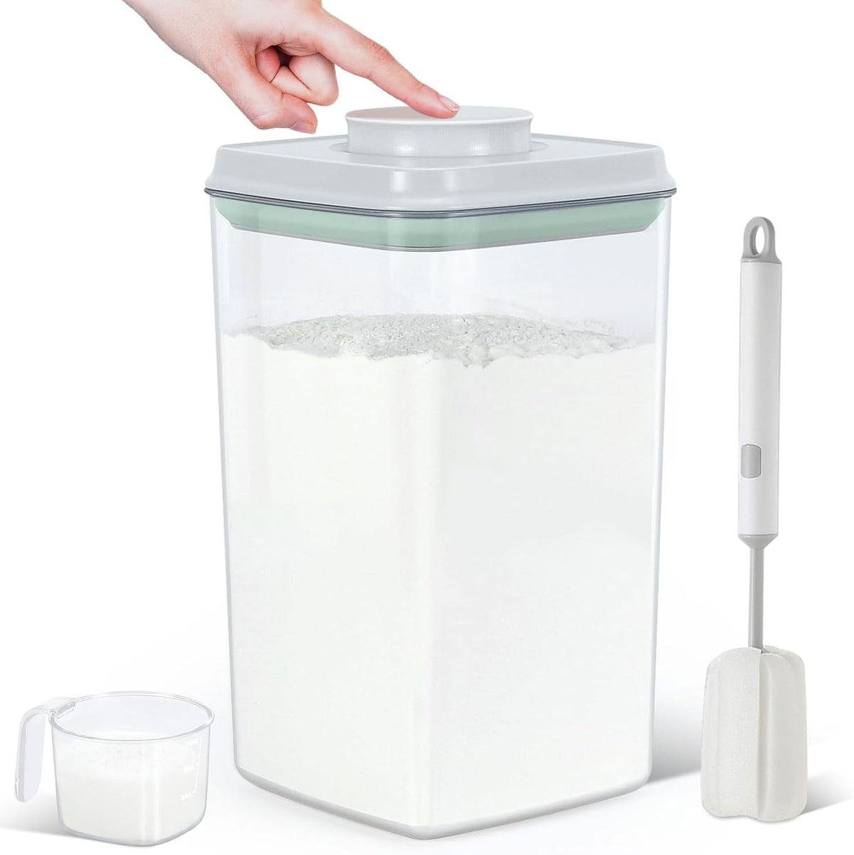 Rice Flour Storage Container - 12.7 Qt | 25 Lbs Crystal-Clear Plastic Food Storage Containers Bin with Pop-up Lid for Grains Beans, Dry Food Holder for Kitchen Pantry Organization and Storage