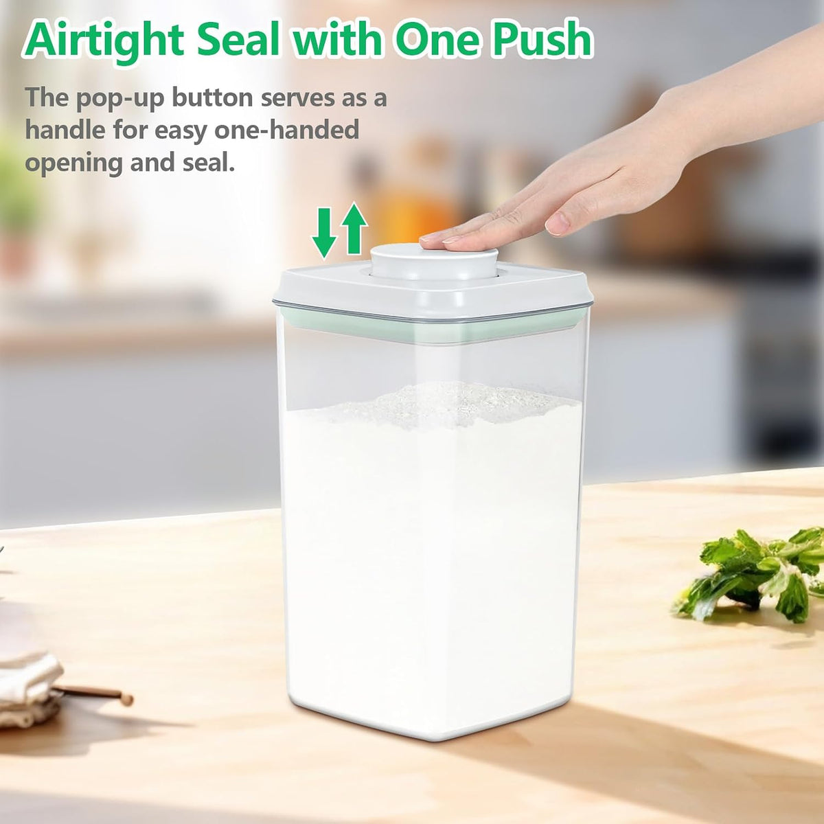 Rice Flour Storage Container - 12.7 Qt | 25 Lbs Crystal-Clear Plastic Food Storage Containers Bin with Pop-up Lid for Grains Beans, Dry Food Holder for Kitchen Pantry Organization and Storage