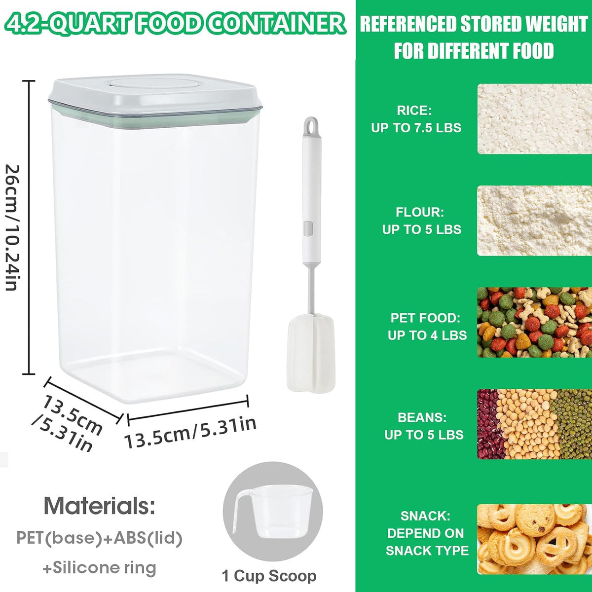Rice Flour Storage Container - 12.7 Qt | 25 Lbs Crystal-Clear Plastic Food Storage Containers Bin with Pop-up Lid for Grains Beans, Dry Food Holder for Kitchen Pantry Organization and Storage