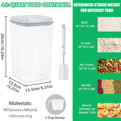 Rice Flour Storage Container - 12.7 Qt | 25 Lbs Crystal-Clear Plastic Food Storage Containers Bin with Pop-up Lid for Grains Beans, Dry Food Holder for Kitchen Pantry Organization and Storage