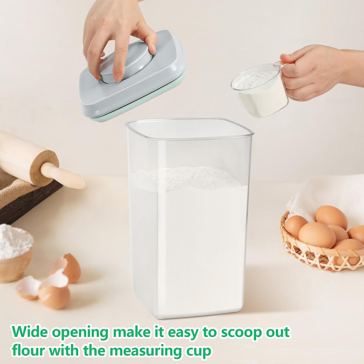 Rice Flour Storage Container - 12.7 Qt | 25 Lbs Crystal-Clear Plastic Food Storage Containers Bin with Pop-up Lid for Grains Beans, Dry Food Holder for Kitchen Pantry Organization and Storage