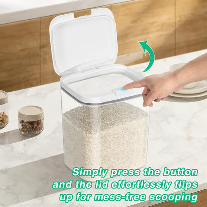 Rice Flour Storage Container - 12.7 Qt | 25 Lbs Crystal-Clear Plastic Food Storage Containers Bin with Pop-up Lid for Grains Beans, Dry Food Holder for Kitchen Pantry Organization and Storage