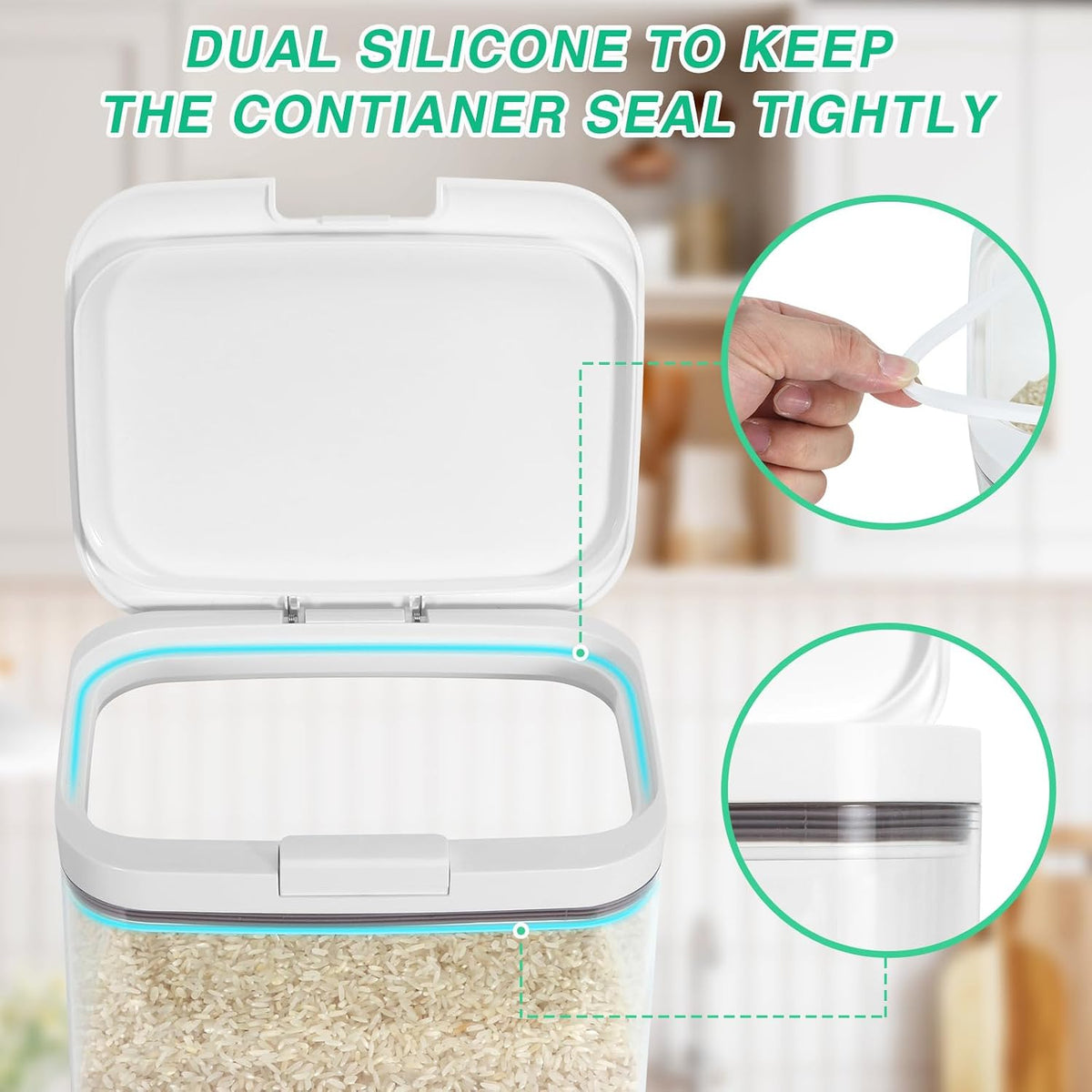Rice Flour Storage Container - 12.7 Qt | 25 Lbs Crystal-Clear Plastic Food Storage Containers Bin with Pop-up Lid for Grains Beans, Dry Food Holder for Kitchen Pantry Organization and Storage