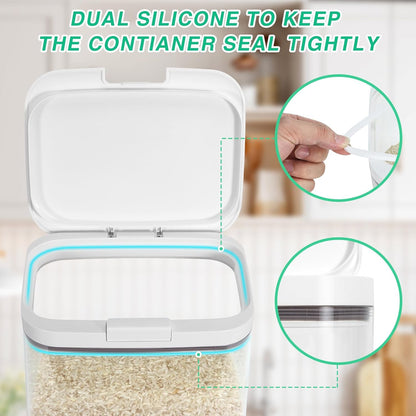 Rice Flour Storage Container - 12.7 Qt | 25 Lbs Crystal-Clear Plastic Food Storage Containers Bin with Pop-up Lid for Grains Beans, Dry Food Holder for Kitchen Pantry Organization and Storage