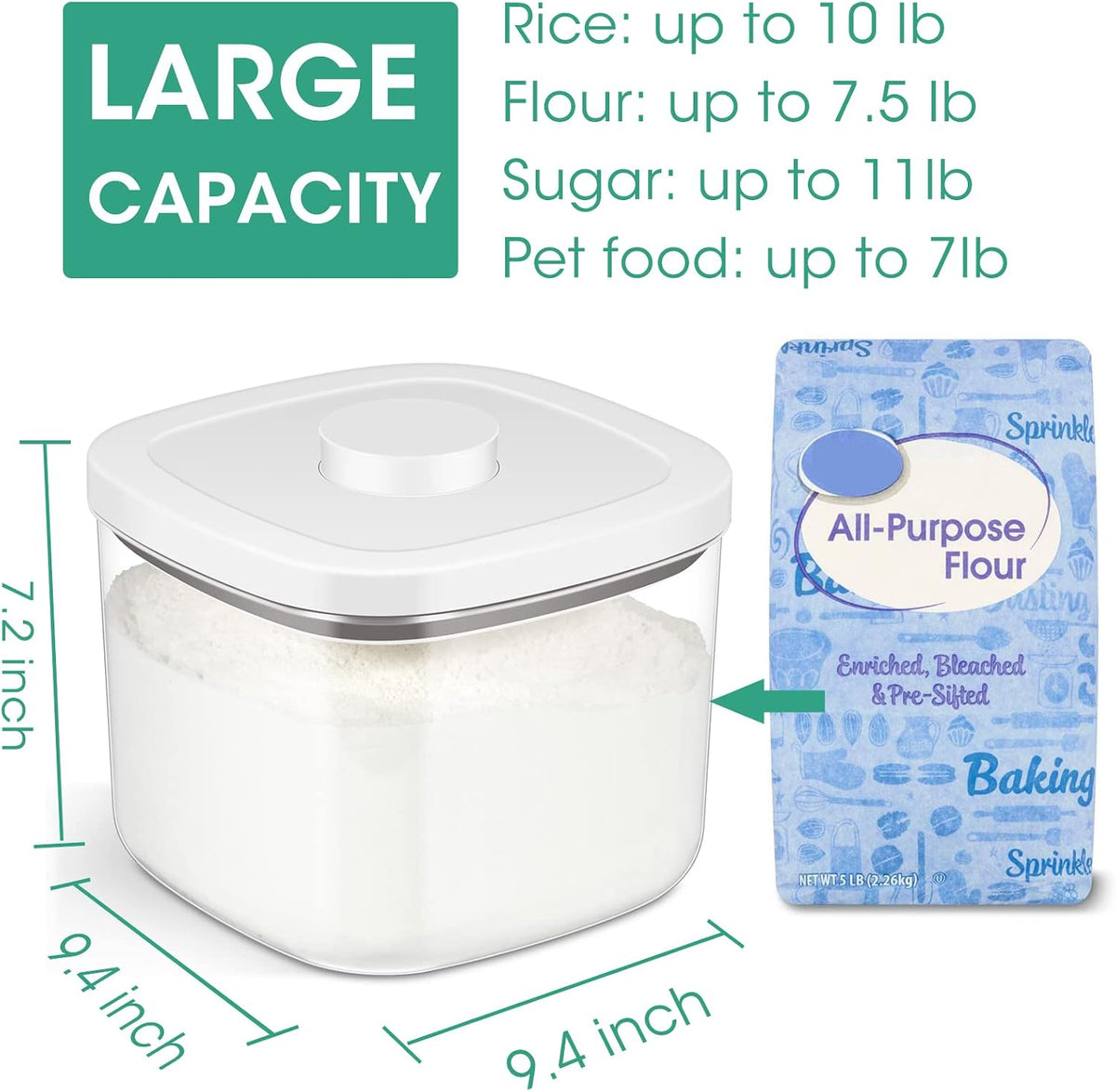 Rice Flour Storage Container - 12.7 Qt | 25 Lbs Crystal-Clear Plastic Food Storage Containers Bin with Pop-up Lid for Grains Beans, Dry Food Holder for Kitchen Pantry Organization and Storage