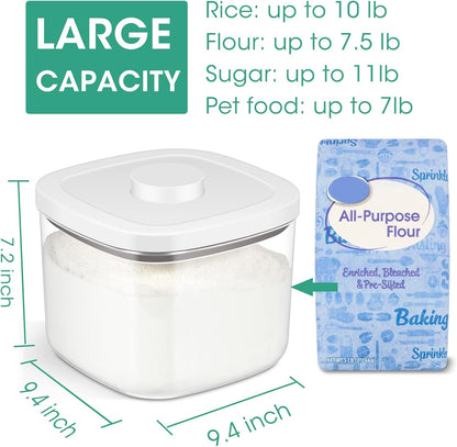 Rice Flour Storage Container - 12.7 Qt | 25 Lbs Crystal-Clear Plastic Food Storage Containers Bin with Pop-up Lid for Grains Beans, Dry Food Holder for Kitchen Pantry Organization and Storage
