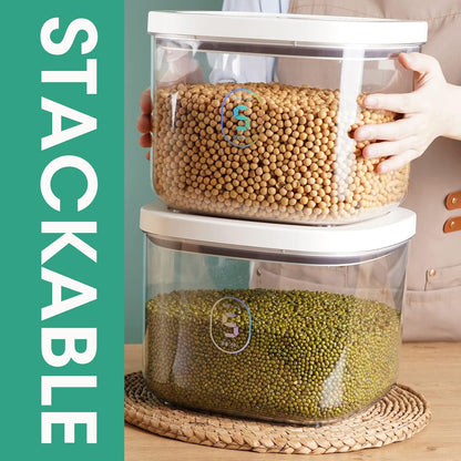 Rice Flour Storage Container - 12.7 Qt | 25 Lbs Crystal-Clear Plastic Food Storage Containers Bin with Pop-up Lid for Grains Beans, Dry Food Holder for Kitchen Pantry Organization and Storage