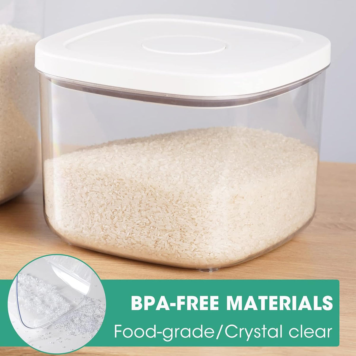 Rice Flour Storage Container - 12.7 Qt | 25 Lbs Crystal-Clear Plastic Food Storage Containers Bin with Pop-up Lid for Grains Beans, Dry Food Holder for Kitchen Pantry Organization and Storage