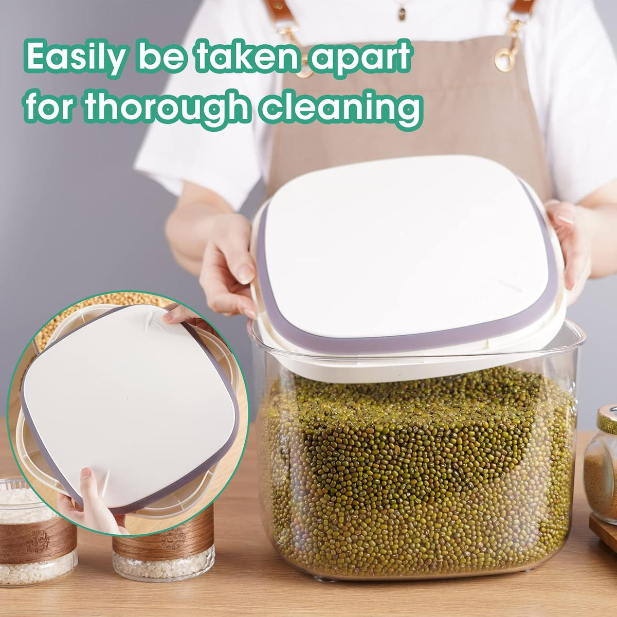 Rice Flour Storage Container - 12.7 Qt | 25 Lbs Crystal-Clear Plastic Food Storage Containers Bin with Pop-up Lid for Grains Beans, Dry Food Holder for Kitchen Pantry Organization and Storage