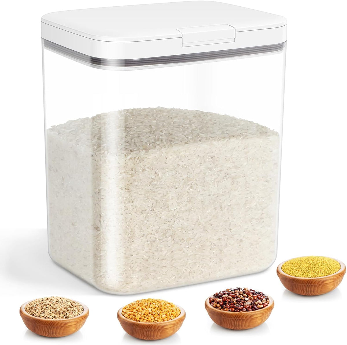 Rice Flour Storage Container - 12.7 Qt | 25 Lbs Crystal-Clear Plastic Food Storage Containers Bin with Pop-up Lid for Grains Beans, Dry Food Holder for Kitchen Pantry Organization and Storage
