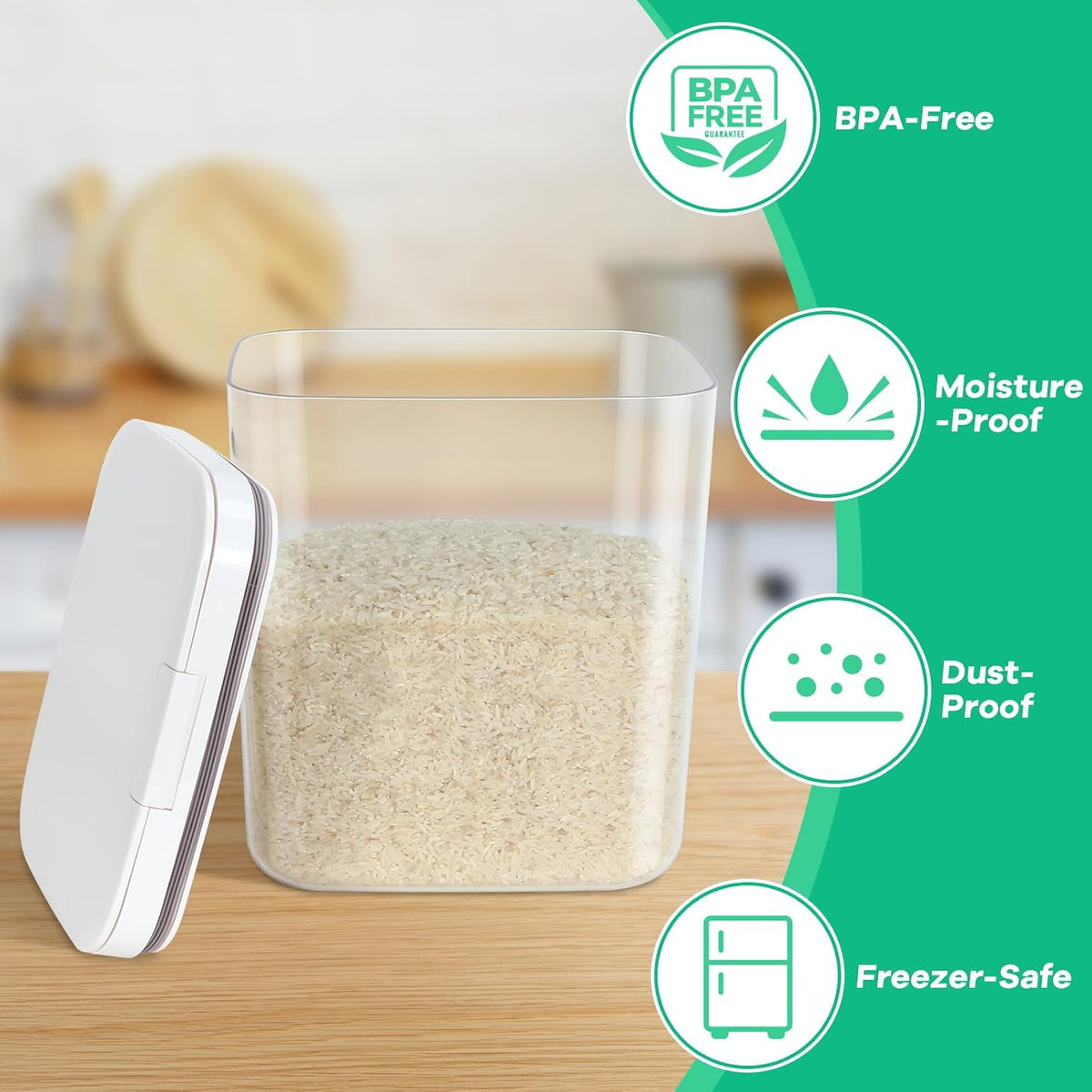 Rice Flour Storage Container - 12.7 Qt | 25 Lbs Crystal-Clear Plastic Food Storage Containers Bin with Pop-up Lid for Grains Beans, Dry Food Holder for Kitchen Pantry Organization and Storage