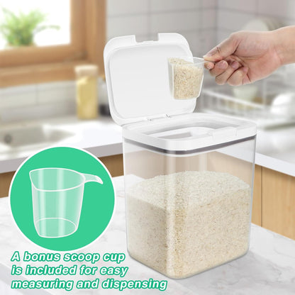 Rice Flour Storage Container - 12.7 Qt | 25 Lbs Crystal-Clear Plastic Food Storage Containers Bin with Pop-up Lid for Grains Beans, Dry Food Holder for Kitchen Pantry Organization and Storage