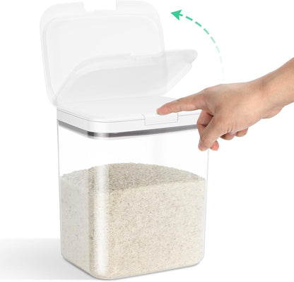 Rice Flour Storage Container - 12.7 Qt | 25 Lbs Crystal-Clear Plastic Food Storage Containers Bin with Pop-up Lid for Grains Beans, Dry Food Holder for Kitchen Pantry Organization and Storage