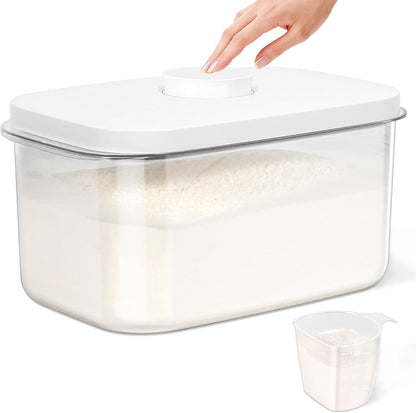 Rice Flour Storage Container - 12.7 Qt | 25 Lbs Crystal-Clear Plastic Food Storage Containers Bin with Pop-up Lid for Grains Beans, Dry Food Holder for Kitchen Pantry Organization and Storage