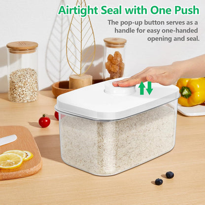Rice Flour Storage Container - 12.7 Qt | 25 Lbs Crystal-Clear Plastic Food Storage Containers Bin with Pop-up Lid for Grains Beans, Dry Food Holder for Kitchen Pantry Organization and Storage