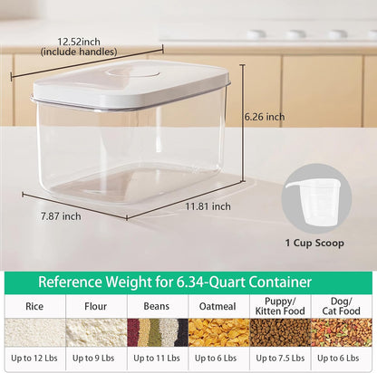 Rice Flour Storage Container - 12.7 Qt | 25 Lbs Crystal-Clear Plastic Food Storage Containers Bin with Pop-up Lid for Grains Beans, Dry Food Holder for Kitchen Pantry Organization and Storage