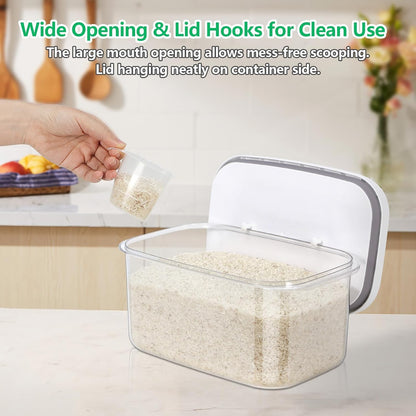 Rice Flour Storage Container - 12.7 Qt | 25 Lbs Crystal-Clear Plastic Food Storage Containers Bin with Pop-up Lid for Grains Beans, Dry Food Holder for Kitchen Pantry Organization and Storage