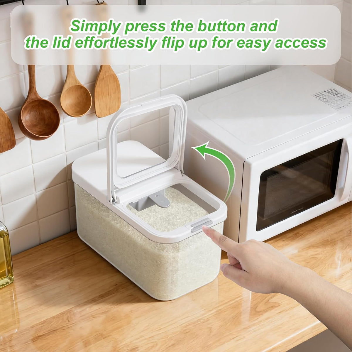 Rice Flour Storage Container - 12.7 Qt | 25 Lbs Crystal-Clear Plastic Food Storage Containers Bin with Pop-up Lid for Grains Beans, Dry Food Holder for Kitchen Pantry Organization and Storage