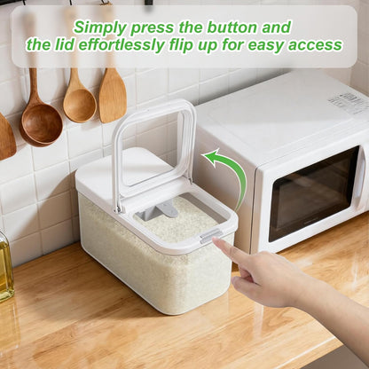 Rice Flour Storage Container - 12.7 Qt | 25 Lbs Crystal-Clear Plastic Food Storage Containers Bin with Pop-up Lid for Grains Beans, Dry Food Holder for Kitchen Pantry Organization and Storage