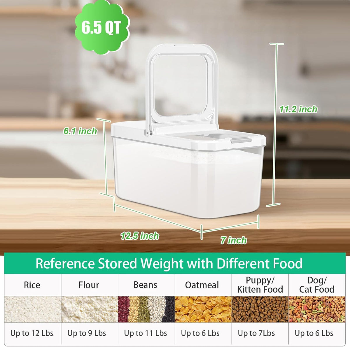 Rice Flour Storage Container - 12.7 Qt | 25 Lbs Crystal-Clear Plastic Food Storage Containers Bin with Pop-up Lid for Grains Beans, Dry Food Holder for Kitchen Pantry Organization and Storage