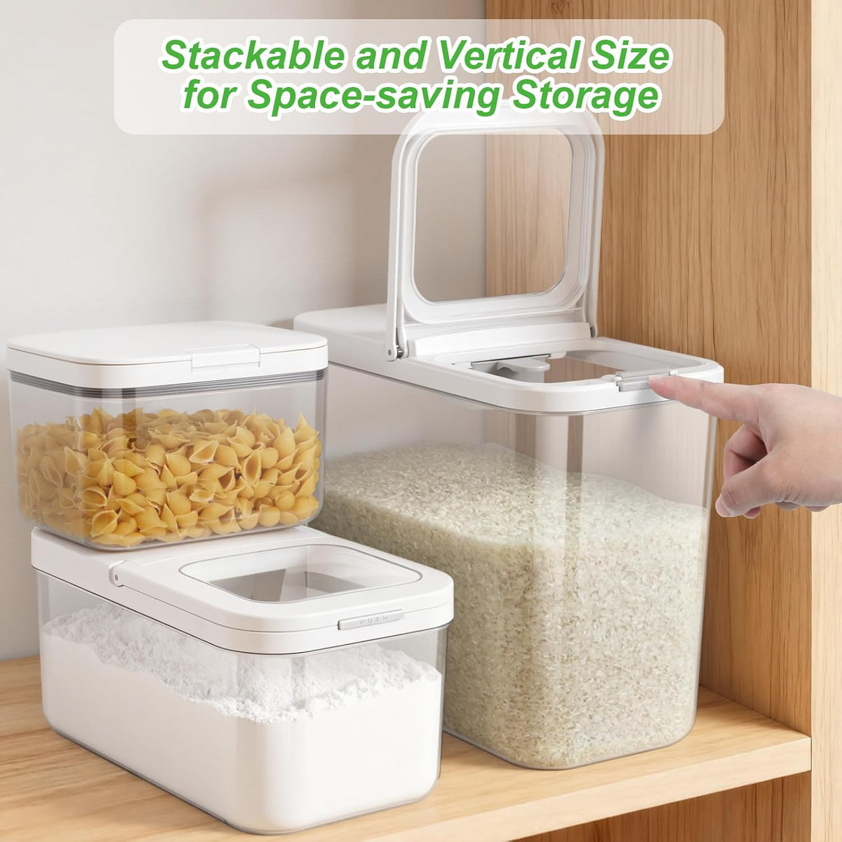 Rice Flour Storage Container - 12.7 Qt | 25 Lbs Crystal-Clear Plastic Food Storage Containers Bin with Pop-up Lid for Grains Beans, Dry Food Holder for Kitchen Pantry Organization and Storage