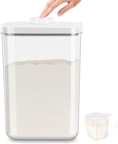 Rice Flour Storage Container - 12.7 Qt | 25 Lbs Crystal-Clear Plastic Food Storage Containers Bin with Pop-up Lid for Grains Beans, Dry Food Holder for Kitchen Pantry Organization and Storage