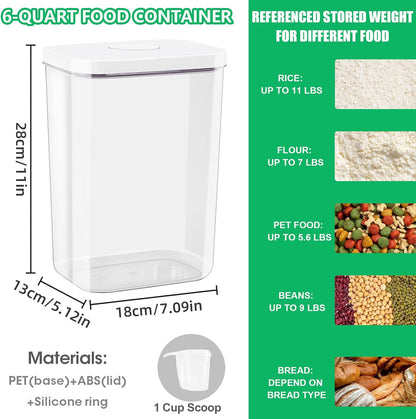Rice Flour Storage Container - 12.7 Qt | 25 Lbs Crystal-Clear Plastic Food Storage Containers Bin with Pop-up Lid for Grains Beans, Dry Food Holder for Kitchen Pantry Organization and Storage