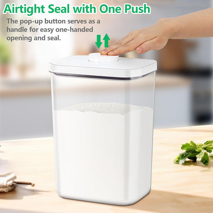 Rice Flour Storage Container - 12.7 Qt | 25 Lbs Crystal-Clear Plastic Food Storage Containers Bin with Pop-up Lid for Grains Beans, Dry Food Holder for Kitchen Pantry Organization and Storage