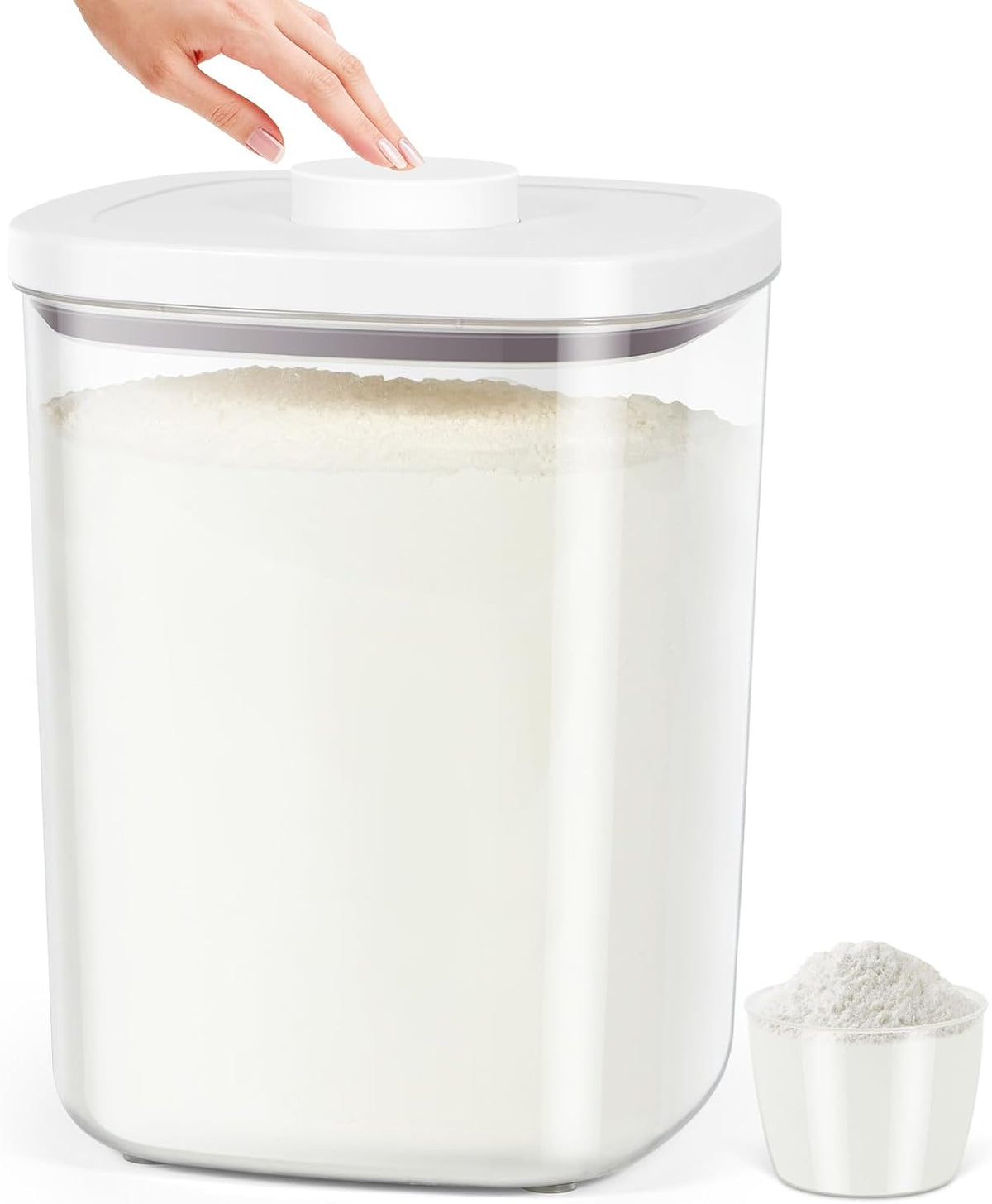 Rice Flour Storage Container - 12.7 Qt | 25 Lbs Crystal-Clear Plastic Food Storage Containers Bin with Pop-up Lid for Grains Beans, Dry Food Holder for Kitchen Pantry Organization and Storage