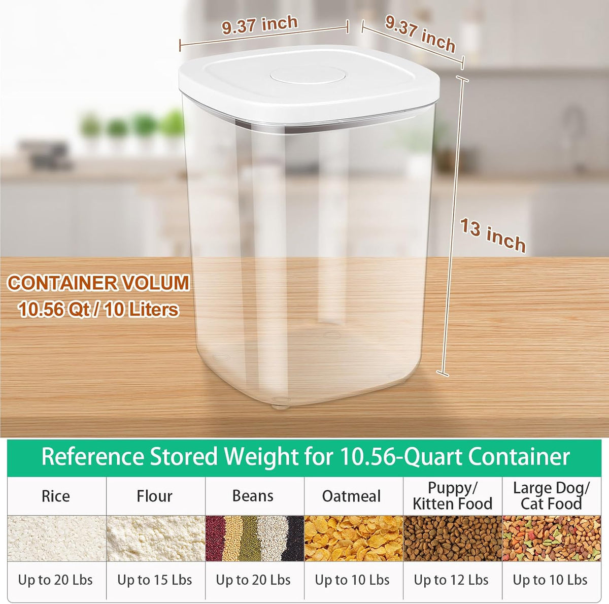 Rice Flour Storage Container - 12.7 Qt | 25 Lbs Crystal-Clear Plastic Food Storage Containers Bin with Pop-up Lid for Grains Beans, Dry Food Holder for Kitchen Pantry Organization and Storage