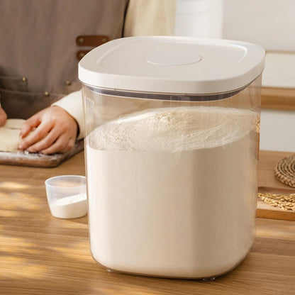 Rice Flour Storage Container - 12.7 Qt | 25 Lbs Crystal-Clear Plastic Food Storage Containers Bin with Pop-up Lid for Grains Beans, Dry Food Holder for Kitchen Pantry Organization and Storage