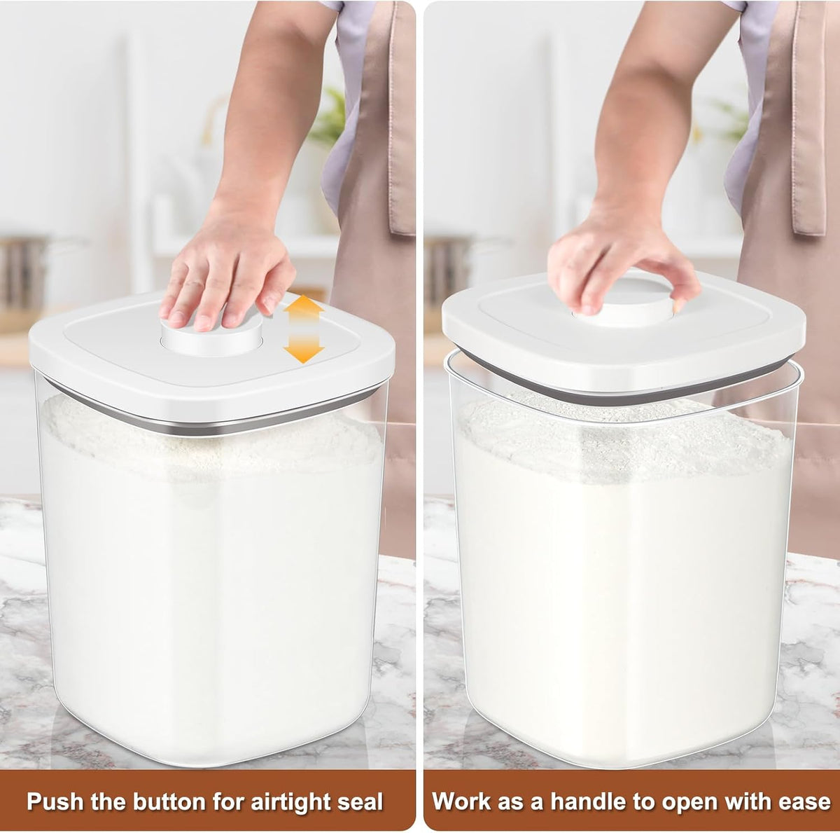 Rice Flour Storage Container - 12.7 Qt | 25 Lbs Crystal-Clear Plastic Food Storage Containers Bin with Pop-up Lid for Grains Beans, Dry Food Holder for Kitchen Pantry Organization and Storage