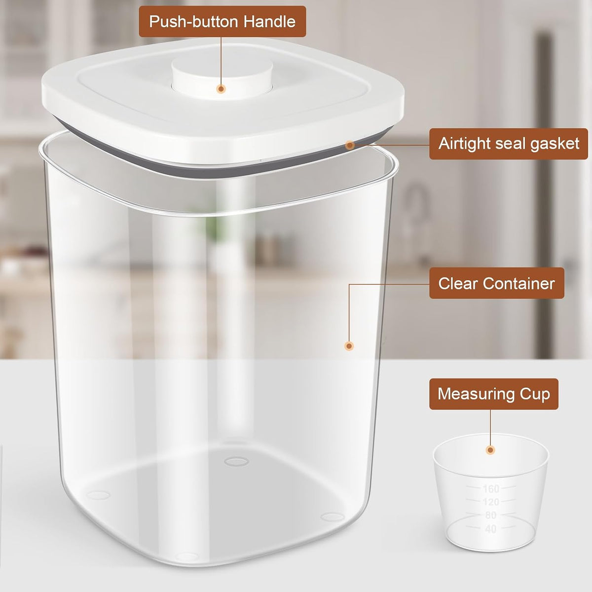 Rice Flour Storage Container - 12.7 Qt | 25 Lbs Crystal-Clear Plastic Food Storage Containers Bin with Pop-up Lid for Grains Beans, Dry Food Holder for Kitchen Pantry Organization and Storage