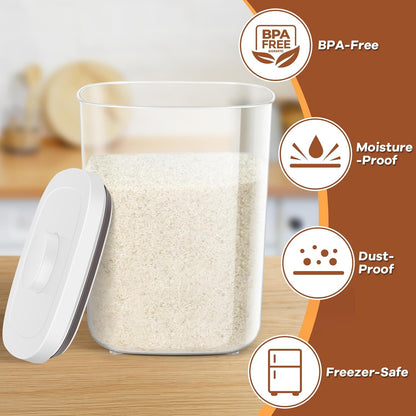 Rice Flour Storage Container - 12.7 Qt | 25 Lbs Crystal-Clear Plastic Food Storage Containers Bin with Pop-up Lid for Grains Beans, Dry Food Holder for Kitchen Pantry Organization and Storage
