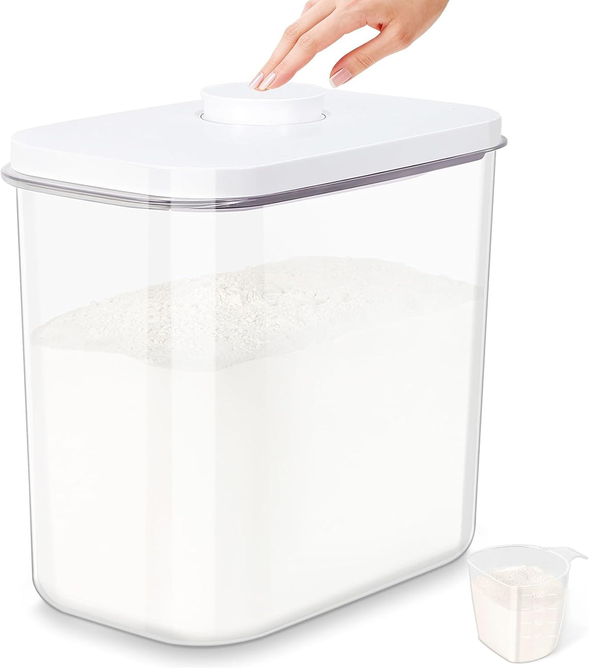 Rice Flour Storage Container - 12.7 Qt | 25 Lbs Crystal-Clear Plastic Food Storage Containers Bin with Pop-up Lid for Grains Beans, Dry Food Holder for Kitchen Pantry Organization and Storage