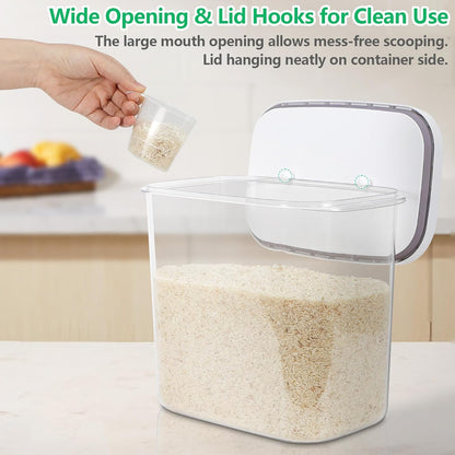 Rice Flour Storage Container - 12.7 Qt | 25 Lbs Crystal-Clear Plastic Food Storage Containers Bin with Pop-up Lid for Grains Beans, Dry Food Holder for Kitchen Pantry Organization and Storage