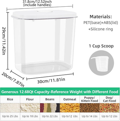 Rice Flour Storage Container - 12.7 Qt | 25 Lbs Crystal-Clear Plastic Food Storage Containers Bin with Pop-up Lid for Grains Beans, Dry Food Holder for Kitchen Pantry Organization and Storage