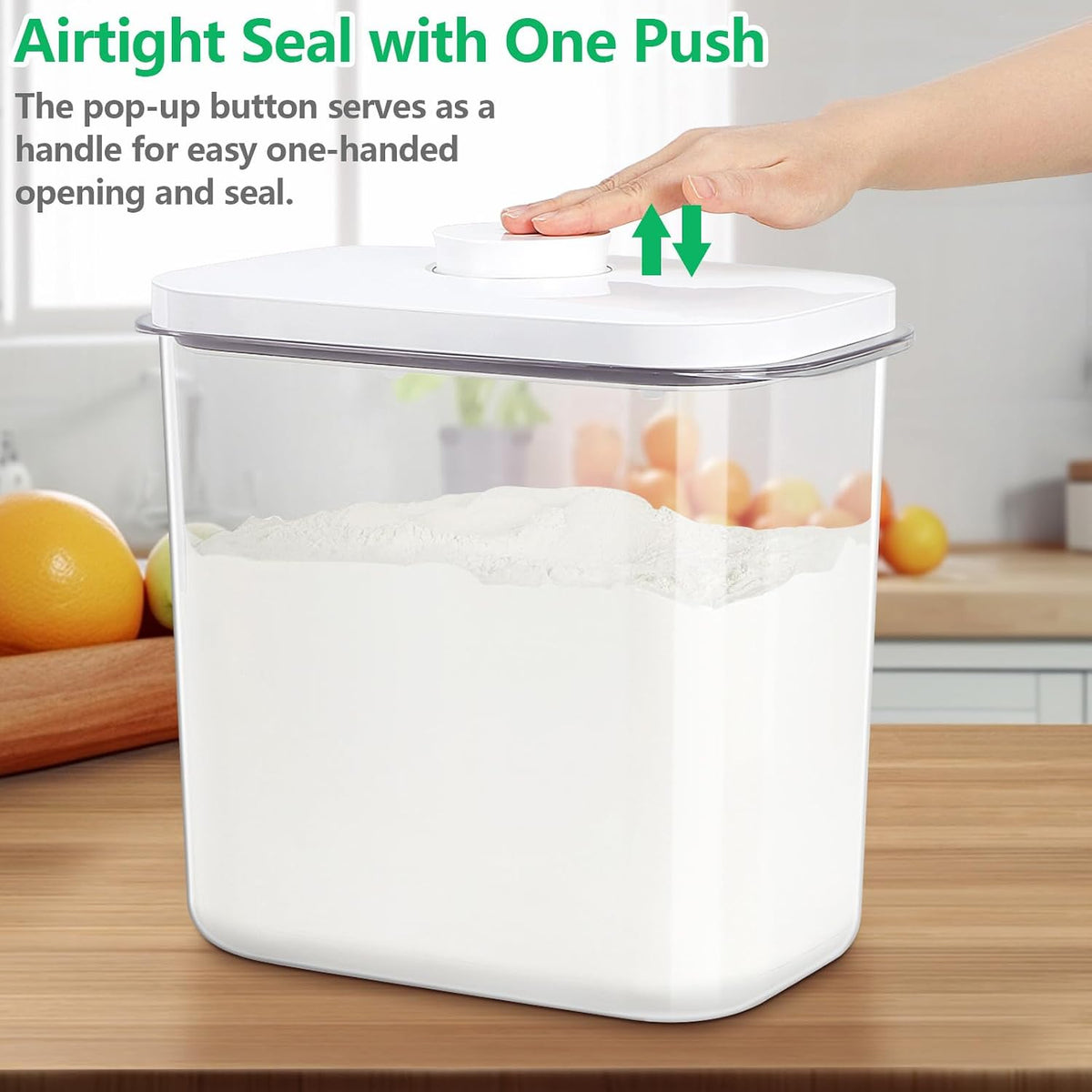 Rice Flour Storage Container - 12.7 Qt | 25 Lbs Crystal-Clear Plastic Food Storage Containers Bin with Pop-up Lid for Grains Beans, Dry Food Holder for Kitchen Pantry Organization and Storage