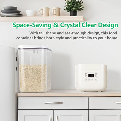 Rice Flour Storage Container - 12.7 Qt | 25 Lbs Crystal-Clear Plastic Food Storage Containers Bin with Pop-up Lid for Grains Beans, Dry Food Holder for Kitchen Pantry Organization and Storage
