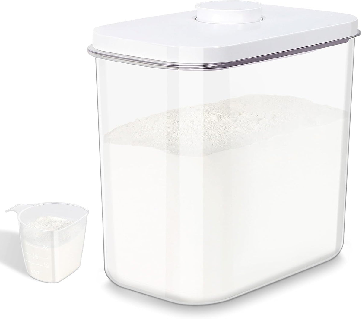 Rice Flour Storage Container - 12.7 Qt | 25 Lbs Crystal-Clear Plastic Food Storage Containers Bin with Pop-up Lid for Grains Beans, Dry Food Holder for Kitchen Pantry Organization and Storage