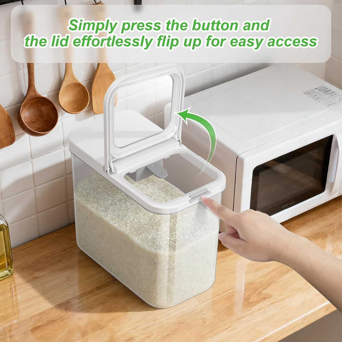 Rice Flour Storage Container - 12.7 Qt | 25 Lbs Crystal-Clear Plastic Food Storage Containers Bin with Pop-up Lid for Grains Beans, Dry Food Holder for Kitchen Pantry Organization and Storage