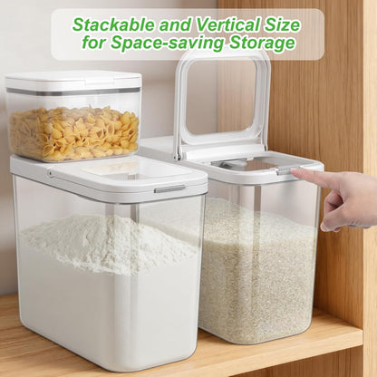 Rice Flour Storage Container - 12.7 Qt | 25 Lbs Crystal-Clear Plastic Food Storage Containers Bin with Pop-up Lid for Grains Beans, Dry Food Holder for Kitchen Pantry Organization and Storage