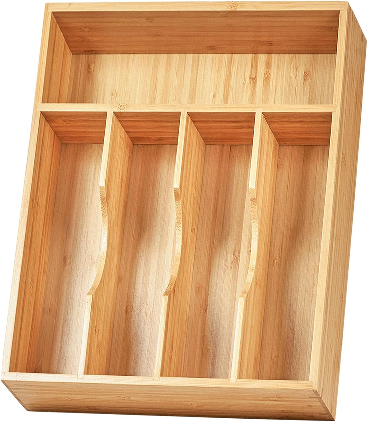 Bamboo Kitchen Drawer Organizer, 11 Inch Silverware Utensils Tray Holder with Grooved Dividers, 2.4" High Wood Caddy for Flatware Cutlery Knives
