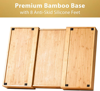 Bamboo Kitchen Drawer Organizer, 11 Inch Silverware Utensils Tray Holder with Grooved Dividers, 2.4" High Wood Caddy for Flatware Cutlery Knives