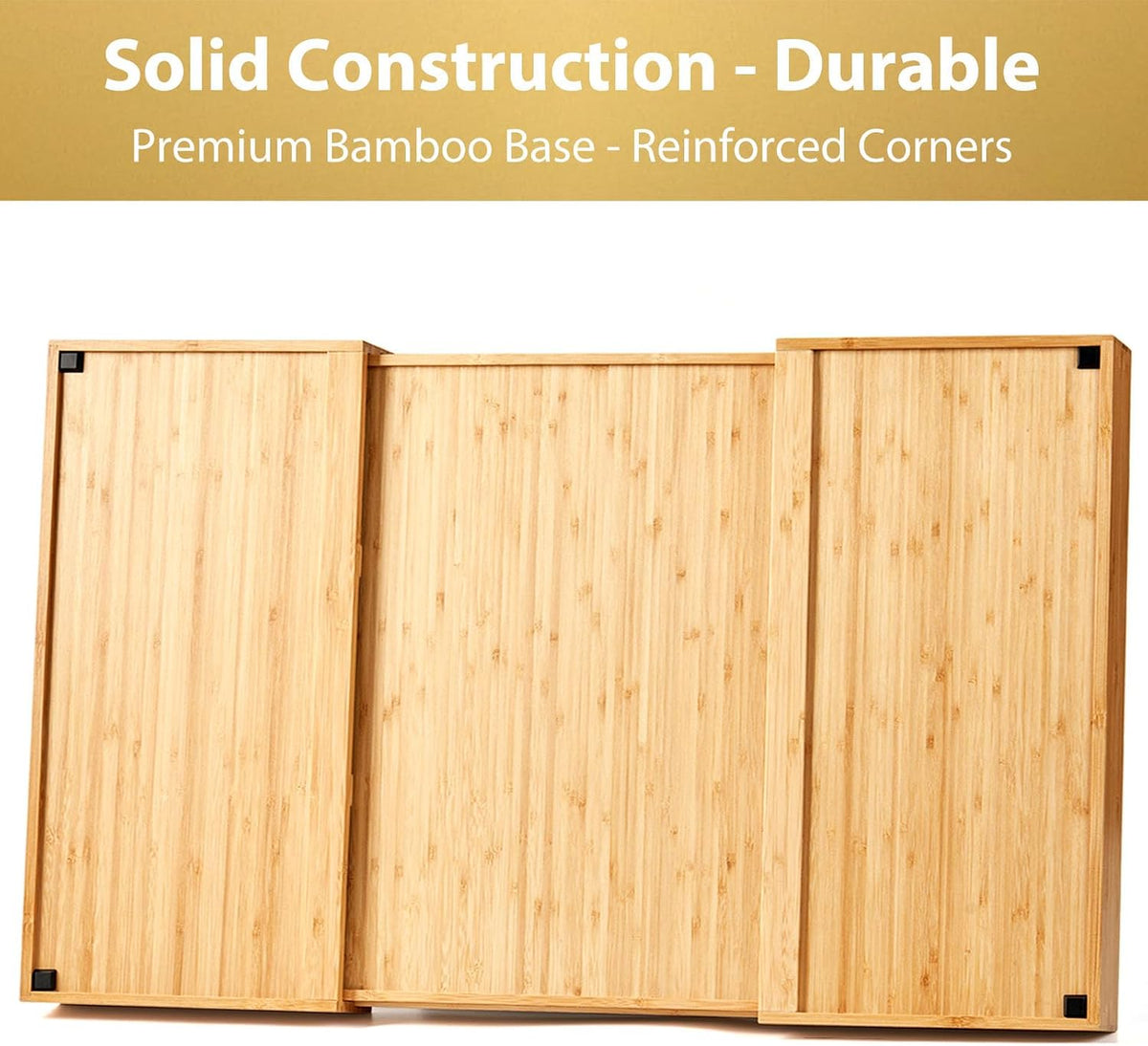 Bamboo Kitchen Drawer Organizer, 11 Inch Silverware Utensils Tray Holder with Grooved Dividers, 2.4" High Wood Caddy for Flatware Cutlery Knives