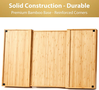 Bamboo Kitchen Drawer Organizer, 11 Inch Silverware Utensils Tray Holder with Grooved Dividers, 2.4" High Wood Caddy for Flatware Cutlery Knives